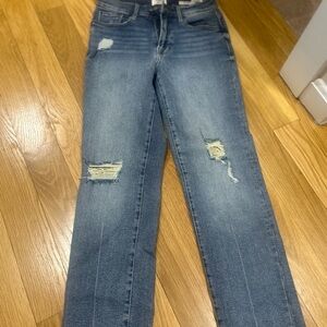 Kensie Blue Distressed Straight Leg Jeans